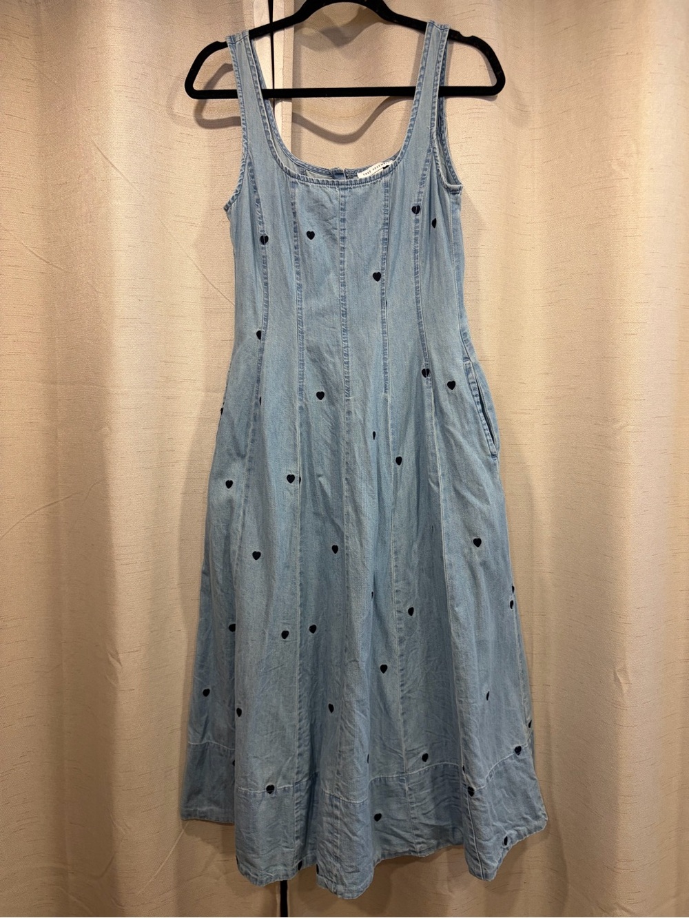 Free Assembly Light Blue Denim Tank Dress with Heart Embroidery